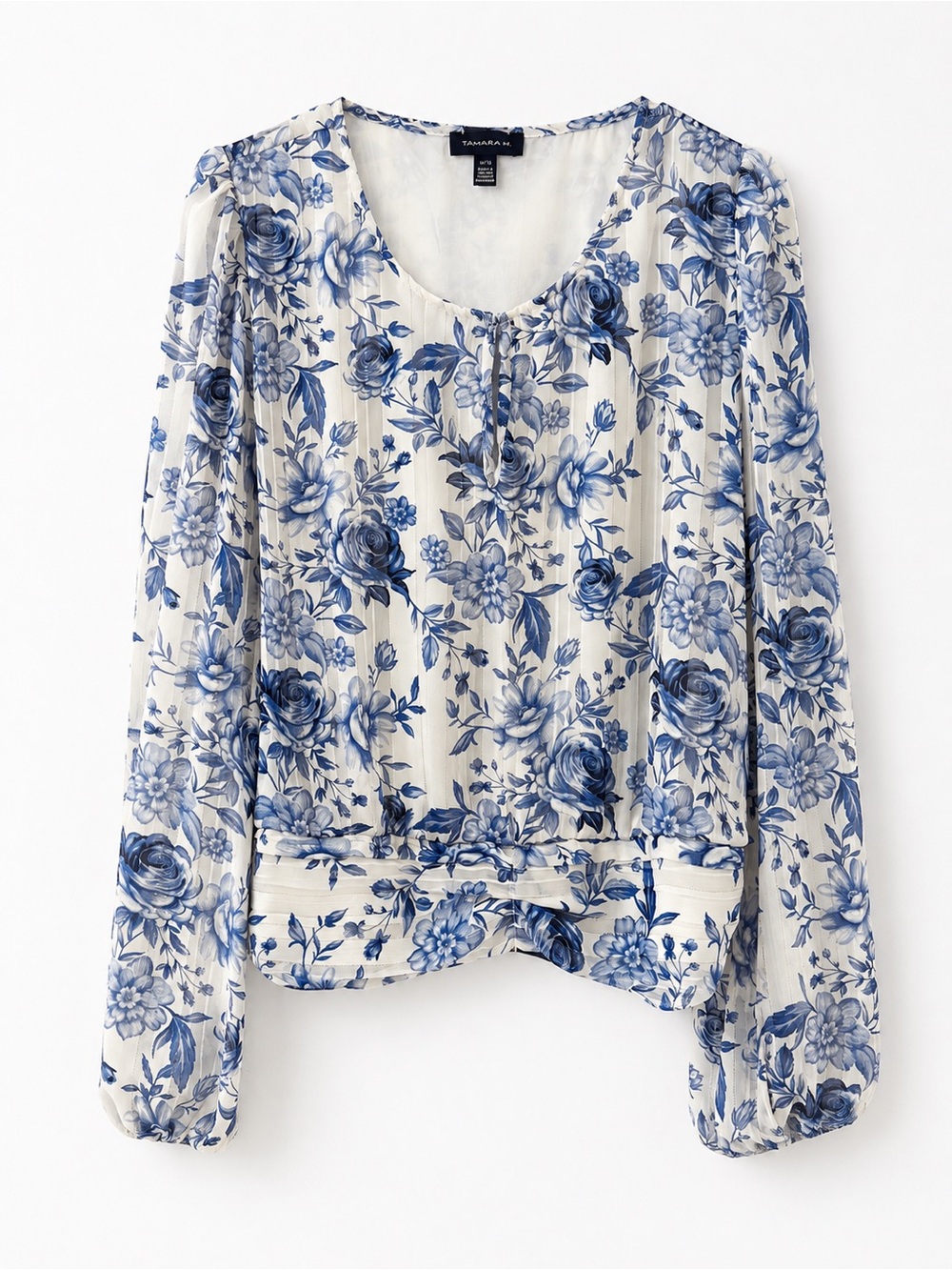 Tamara H Blue Floral Long-Sleeve Blouse XL